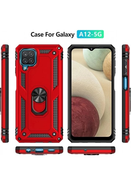 Samsung Galaxy A22 Kılıf Sofya Yüzüklü Silikon Kapak - Kırmızı modelleri