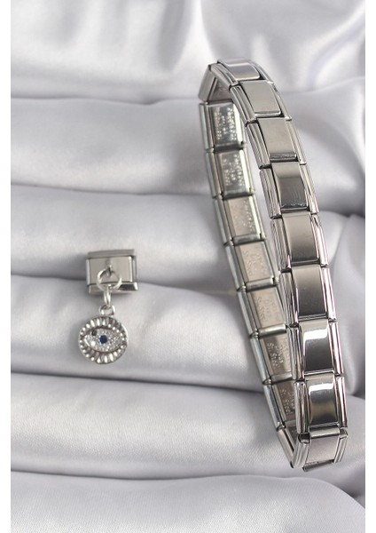 Bfs 316L Çelik Gümüş Renk Sallantı Zirkon Taşlı Göz Model Nomination Charm fiyatları