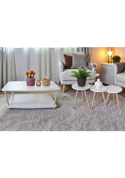 Orta Sehpa Yan Sehpa Zigon Sehpa Takımlı Ahşap Ayaklı Atlantik Çam Desenli fiyatları