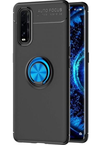 Oppo Find X2 Kılıf Range Yüzüklü Silikon - Siyah-Mavi