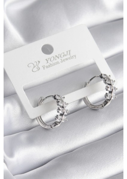 Bfs Pirinç Gümüş Renk Zirkon Taşlı Kadın Küpe