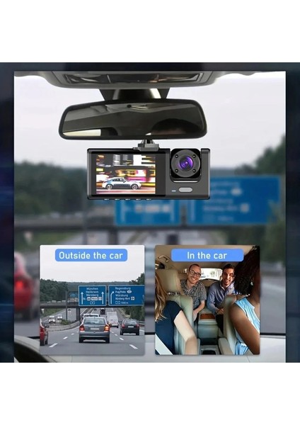 DV300 Yeni 3 Kameralı Araç Içi Kayıt Kamerası Trafik Recorder 2 Inç IPS Ekran Full Hd 1080P