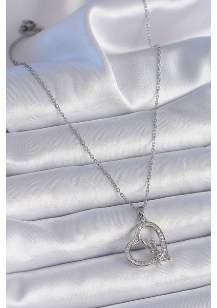 Bfs 316L Çelik Zincir Gümüş Renk Zirkon Taşlı Kalp Model Melek Detay Kadın Kolye fiyatları