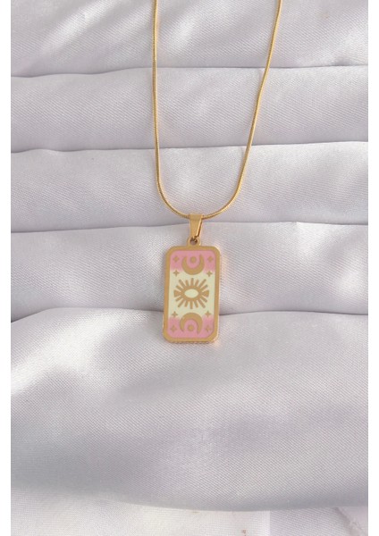 Bfs 316L Çelik Gold Renk Karışık Mineli Ay Figür Tarot Kolye