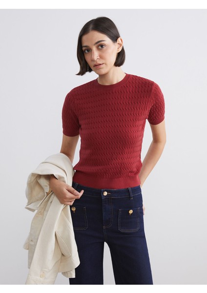 Yeni Sezon Bisiklet Yaka Kendinden Desenli Kadın Triko Kazak