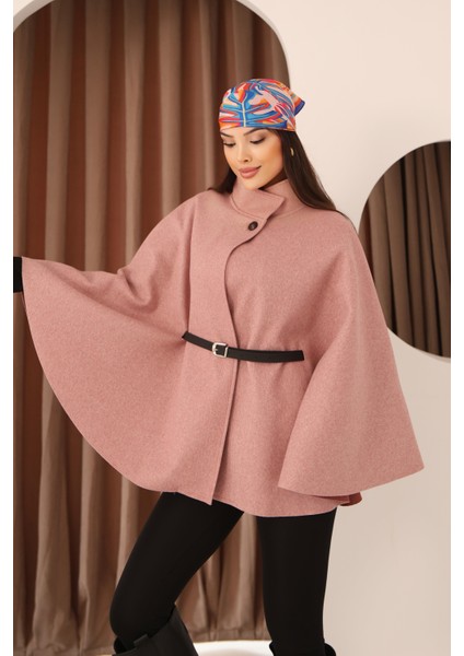 Kadın Pembe Kemer Detaylı Pelerin Panço Kaban fırsatları