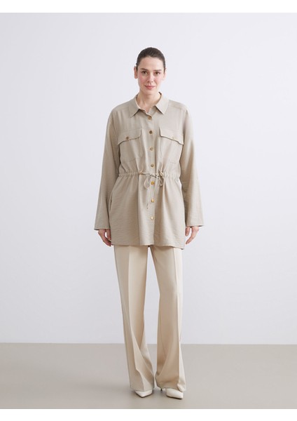 Yeni Sezon Gömlek Yaka Büzgülü Kadın Ceket