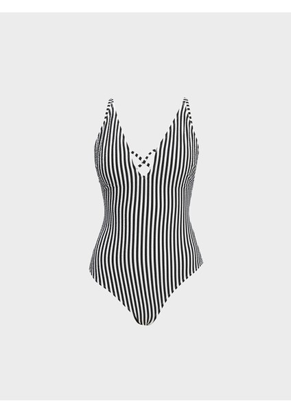 Yeni Sezon V Yaka Çizgili Kadın Mayo