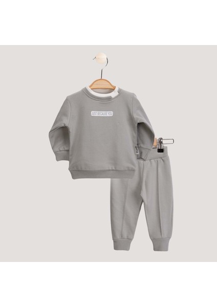 Yaka Detaylı Just Baskılı At Üst Takım - Gri - 18 Ay Gri