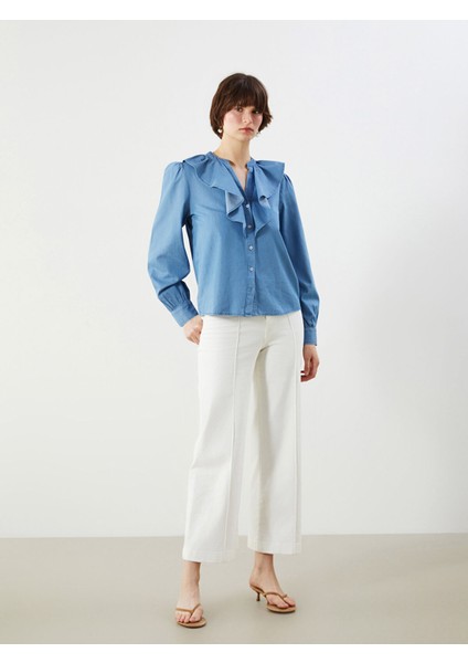 Yeni Sezon Kaçık Yaka Kadın Jean Gömlek fiyatları