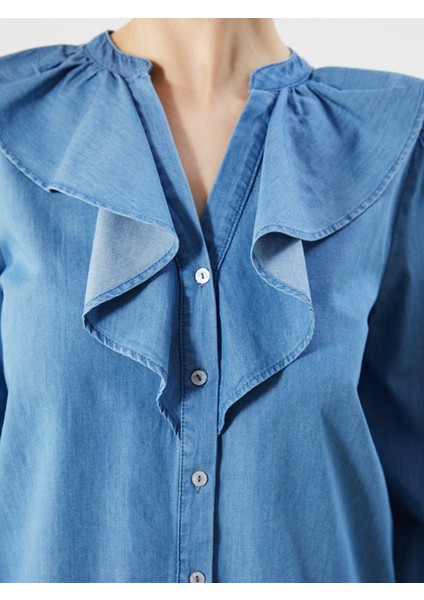 Yeni Sezon Kaçık Yaka Kadın Jean Gömlek modelleri