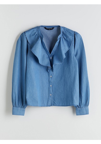 Yeni Sezon Kaçık Yaka Kadın Jean Gömlek indirimleri