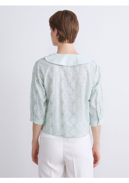 Yeni Sezon Bebe Yaka Ajurlu Brode Kadın Gömlek fırsatları