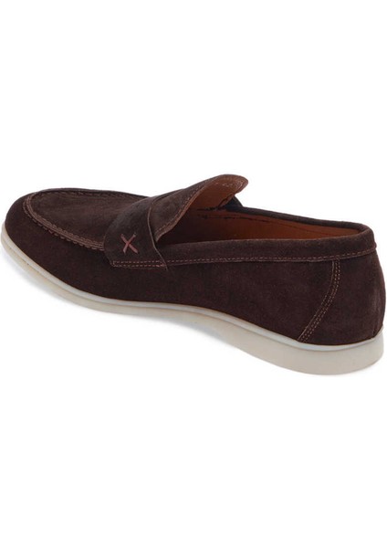 Kahve Hakiki Süet Deri Erkek Loafer - E24I1AY56788-B85