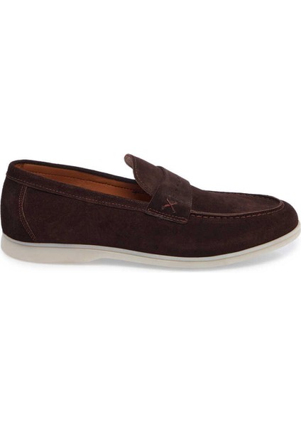 Kahve Hakiki Süet Deri Erkek Loafer - E24I1AY56788-B85
