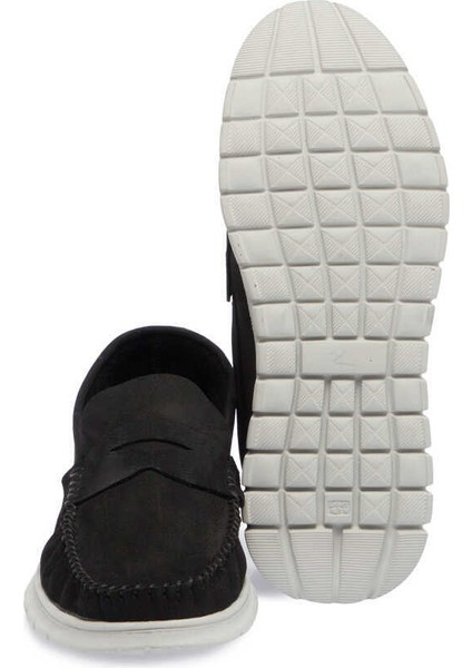 Siyah Hakiki Nubuk Deri Erkek Casual Ayakkabı - E24I1AY56758-A64