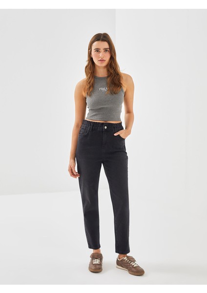 Yeni Sezon Beli Lastikli Slim Fit Kadın Jean Pantolon