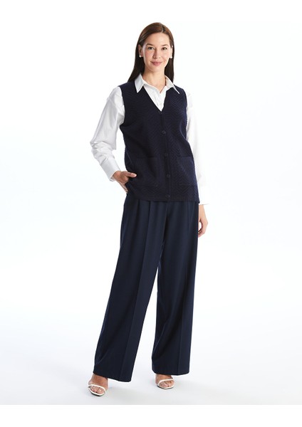 Yeni Sezon V Yaka Kendinden Desenli Kadın Triko Yelek modelleri