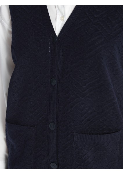 Yeni Sezon V Yaka Kendinden Desenli Kadın Triko Yelek fırsatları