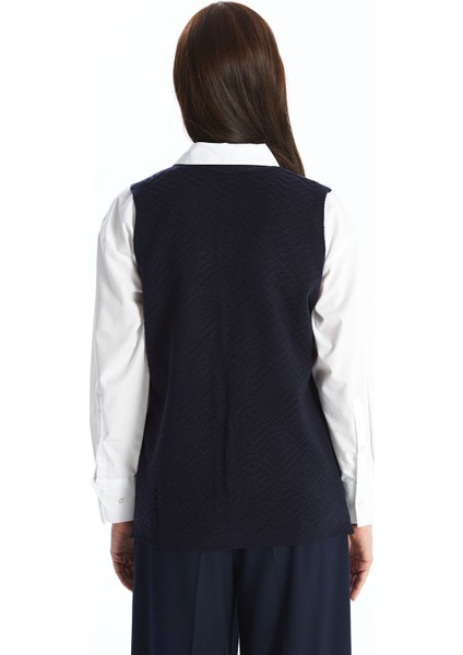 Yeni Sezon V Yaka Kendinden Desenli Kadın Triko Yelek indirimleri