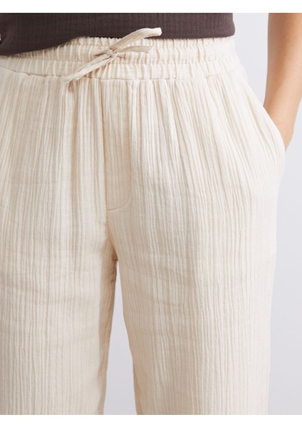 Yeni Sezon Beli Lastikli Dokulu Müslin Kadın Pantolon modelleri