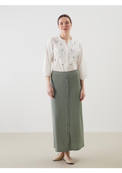 Yeni Sezon Beli Lastikli Dokulu A Kesim Kadın Etek