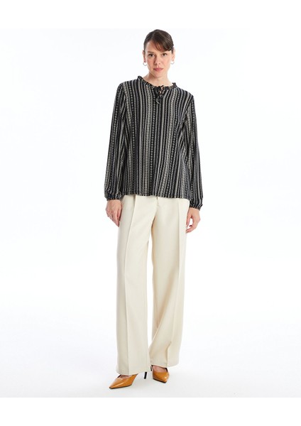 Yeni Sezon Bağlamalı Yaka Desenli Uzun Kollu Kadın Bluz fiyatları