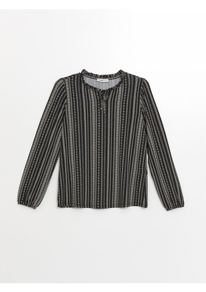 Yeni Sezon Bağlamalı Yaka Desenli Uzun Kollu Kadın Bluz indirimleri