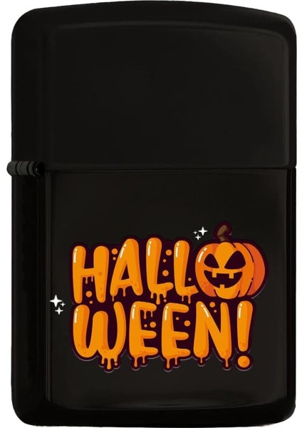 Halloween Tasarımlı Renkli Baskılı Siyah Benzinli Metal Çakmak