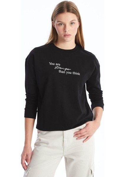 Yeni Sezon Bisiklet Yaka Uzun Kollu Baskılı Kadın Sweatshirt