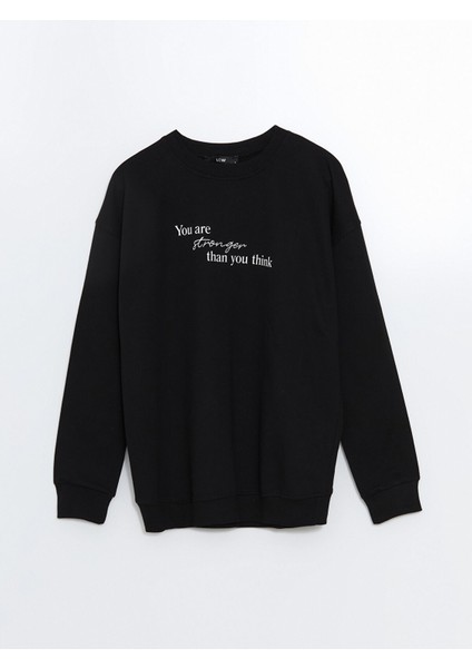 Yeni Sezon Bisiklet Yaka Uzun Kollu Baskılı Kadın Sweatshirt indirimleri