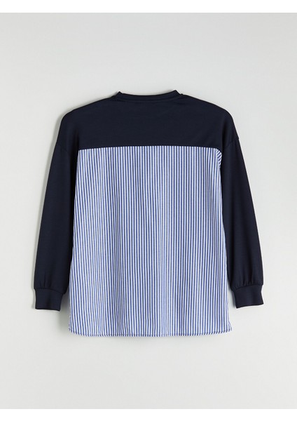 Yeni Sezon Bisiklet Yaka Çizgili Kadın Sweatshirt indirimleri
