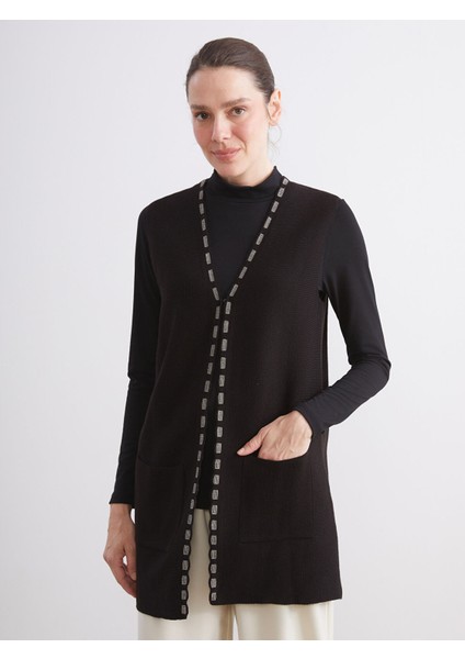 Yeni Sezon V Yaka Desenli Kadın Triko Yelek