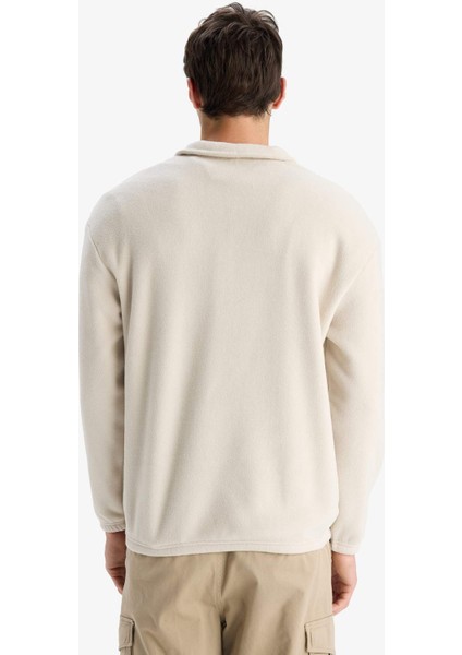 Boxy Fit Dik Yaka Yarım Fermuarlı Polar Sweatshirt E8632AX25WN
