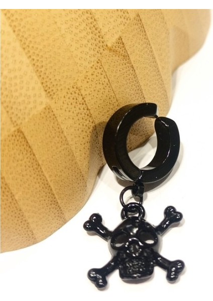 Çelik Siyah Figürlü Unisex Küpe