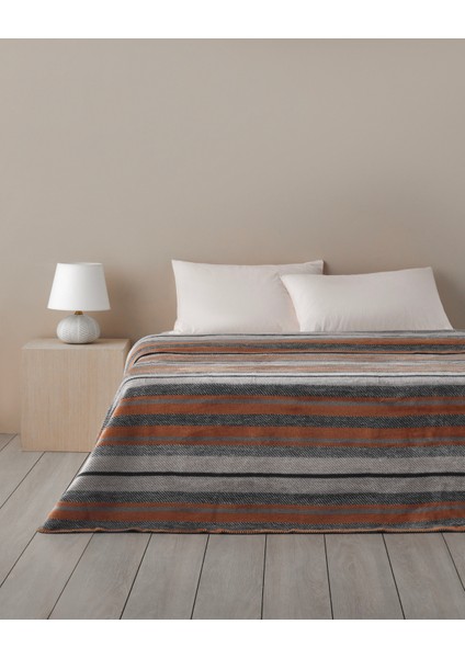 Bold Stripe Pamuk Akrilik Tek Kişilik Battaniye 150X200 cm Koyu Gri fiyatları