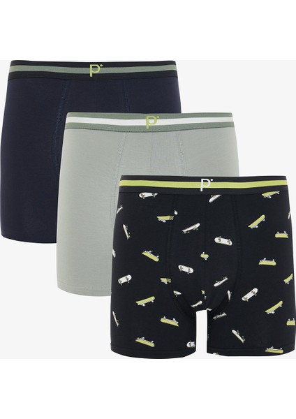 Erkek Crew Organik Geometrik Desenli 3'lü Boxer