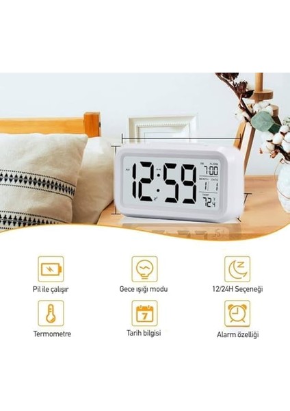 Fotoselli Işık Sensörlü Termometreli Alarmlı Masa Saati modelleri