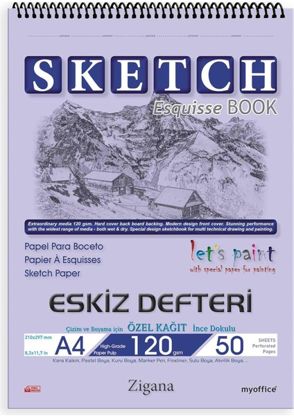A4 Spiralli Eskiz Defteri – 50 Yaprak, 120 gr Çizim Bloknotu, Sanat Defteri