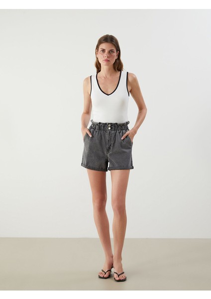 Yeni Sezon Beli Lastikli Kadın Jean Şort