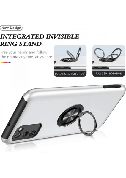 Samsung Galaxy A02S Kılıf Elit Yüzüklü Kapak - Gümüş modelleri