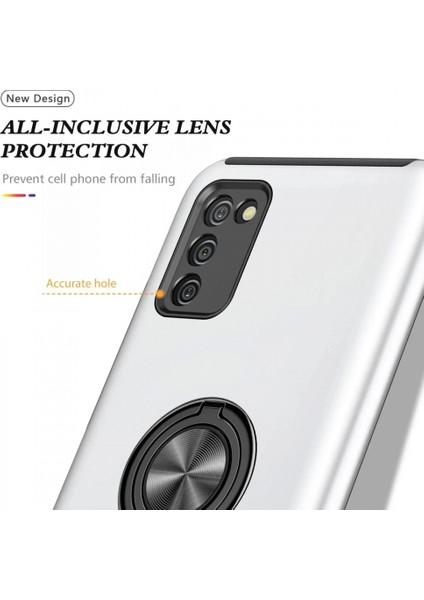 Samsung Galaxy A02S Kılıf Elit Yüzüklü Kapak - Gümüş fırsatları