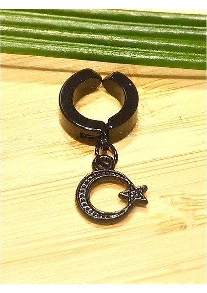 Çelik Siyah Figürlü Unisex Küpe