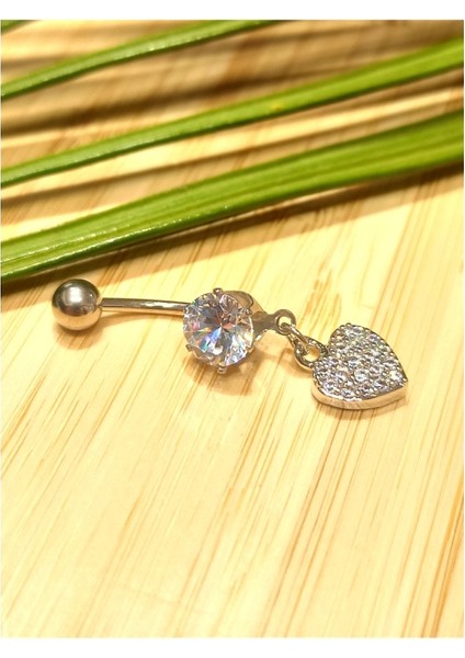 Gümüş Renk Taşlı Göbek Pirsıng