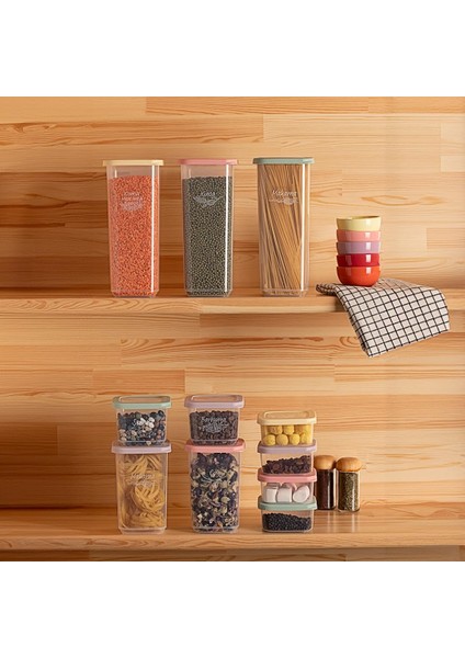 1034 36&apos;lı Etiketli Renkli Kapaklı Gıda Kavanoz Saklama Kabı Seti Erzak Kabı Organizer
