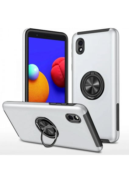 Samsung Galaxy A01 Core Kılıf Elit Yüzüklü Kapak - Gümüş