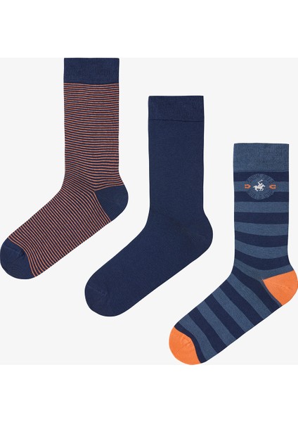 Çok Renkli Erkek Blue Stripe 3lü Soket Çorap