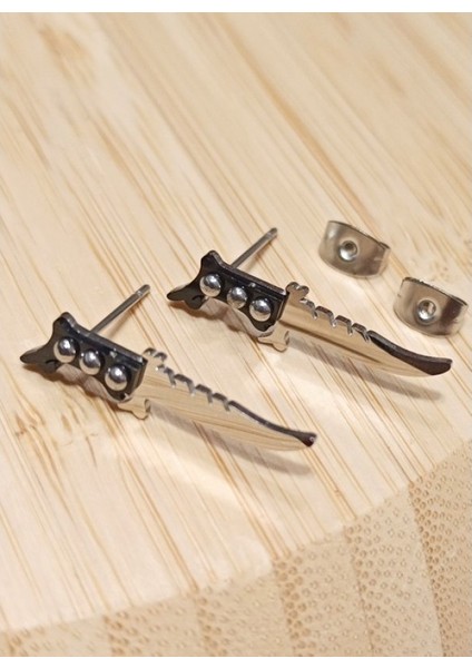 Gümüş Renk Bıçak Figürlü Unisex Çelik Küpe