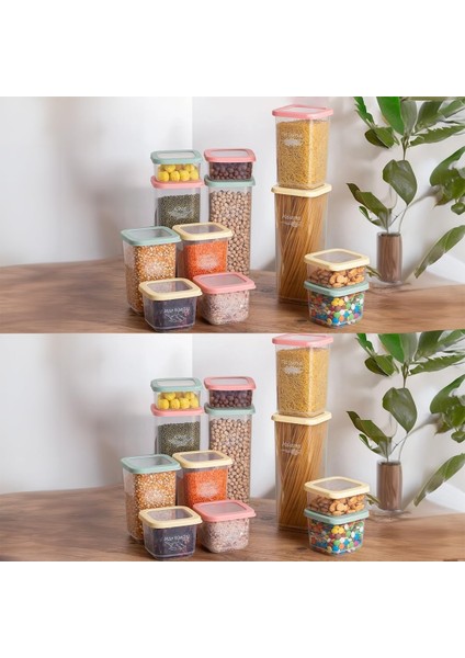 1036 24&apos;lü Etiketli Renkli Kapaklı Gıda Kavanoz Saklama Kabı Seti Erzak Kabı Organizer