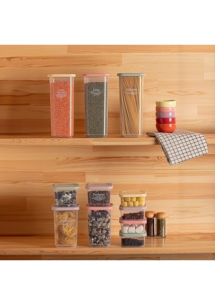 1036 24&apos;lü Etiketli Renkli Kapaklı Gıda Kavanoz Saklama Kabı Seti Erzak Kabı Organizer fiyatları